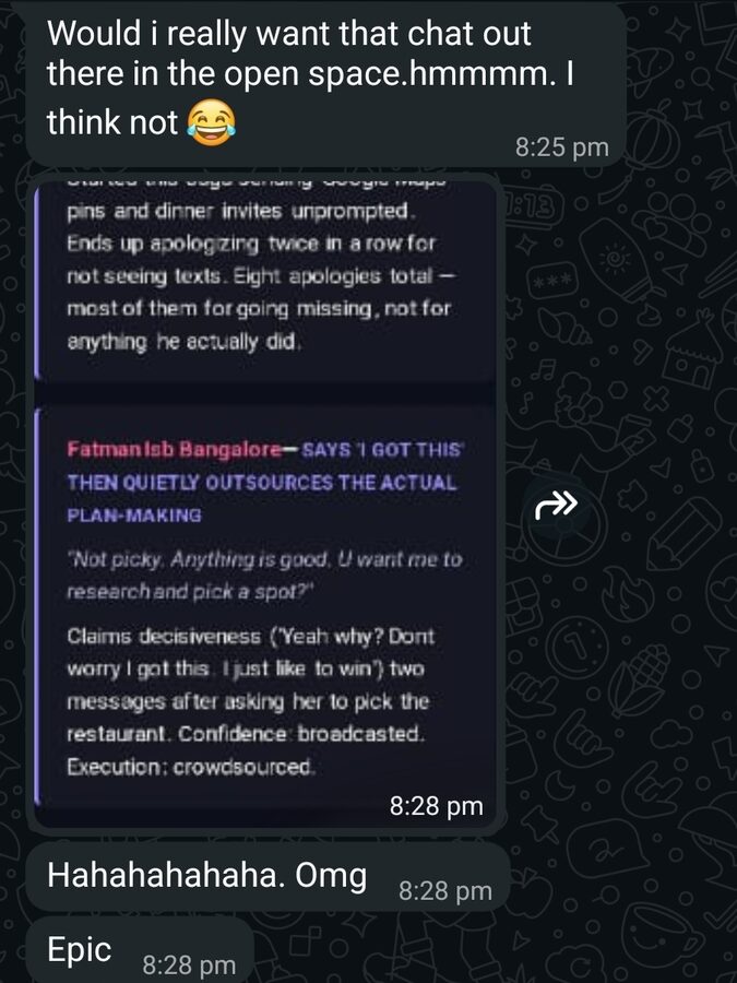 A real WhatsApp reaction to a faknows report
